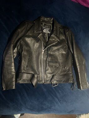 Vintage Black Leather Biker Jacket - Unbranded